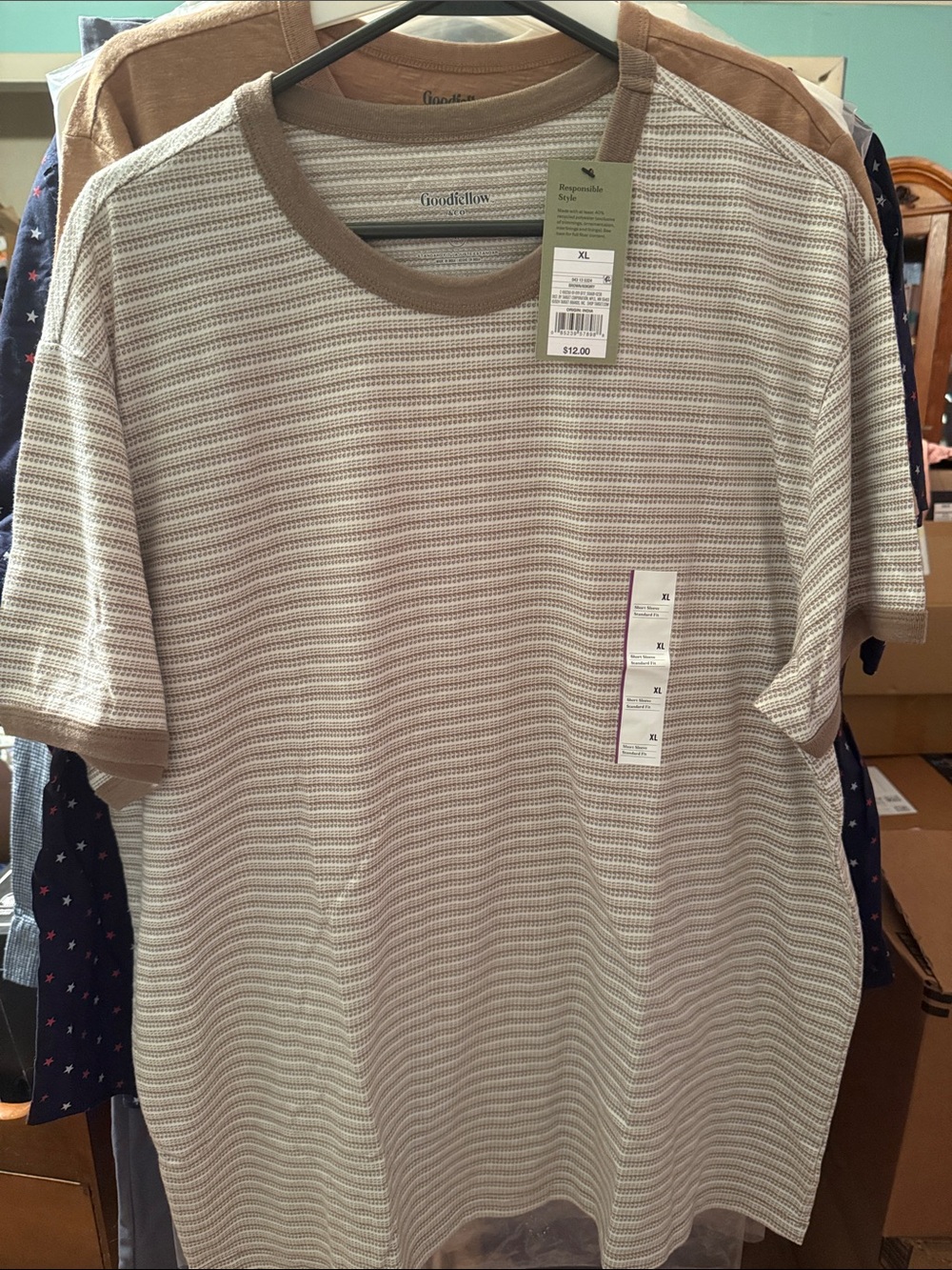 Goodfellow & Co Short Sleeve Crewneck Tee in Beige and White Stripe